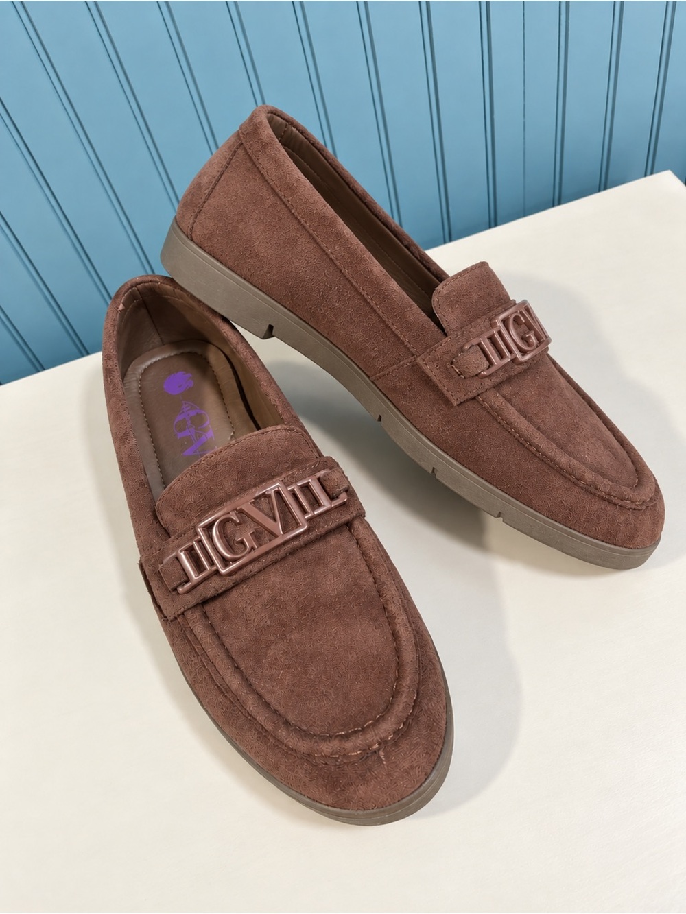 Womens Suede Penny Loafers - Brown